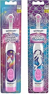 Spinbrush Mermaid & Unicorn Kids Electric Toothbrush 2-Pack, Battery-Powered, Soft Bristles