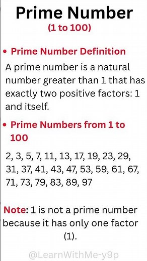 Prime Numbers from 1 to 100 #primenumbers #shorts