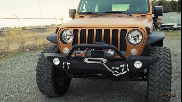 EAG Full Width Front Bumper with LED Lights and Light Frames Fit for 76-86 Wrangler CJ