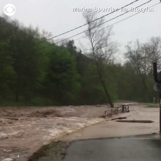 STORM WEATHER: Severe storms have caused flash flooding in southwestern Missouri, as multiple thunderstorm and tornado warnings were also issued across the region Wednesday. This footage shows high levels of water at the Roaring River State Park’s fish hatchery. | CBS News