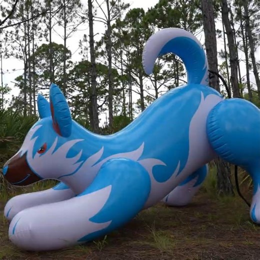 Huge Light Blue 8-Foot-Long Husky Ride-On Toy Inflation