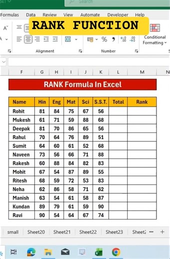 Find Student Ranks in Excel Using Rank Function#excel #exceltips #exceltricks #exceltutorial #viral