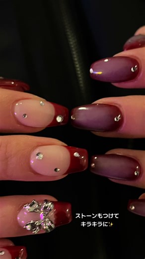 深めレッドで冬ネイルスタイル