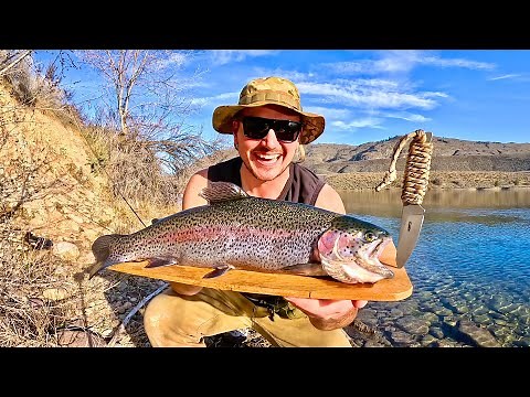 THICK Rainbow Trout Catch & Cook!!! FIRE ROASTED...