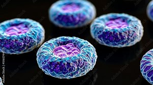 This striking 3D representation features vibrant biological cells with unique textures and patterns, highlighted against a dark background, emphasizing their complexity and beauty Stock Video