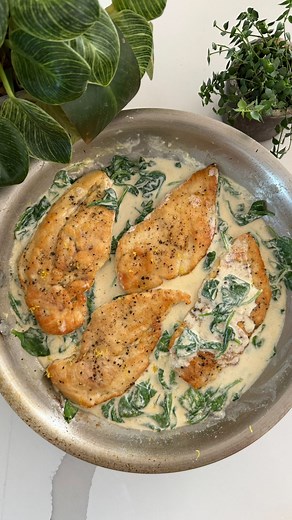Maxine Sharf on Instagram: "Creamy lemon chicken with spinach✨ Such a beautiful recipe for spring! My mom and I made this lemon sauce with whole milk, our go-to for a creamy, nourishing white sauce that still feels light. @gonnaneedmilk #gonnaneedmilk #ad ▪️2 Chicken Breasts▪️1/4 Cup Flour▪️Kosher Salt & Pepper▪️2 Tbsp Olive Oil▪️1/2 Cup Chicken Stock▪️1 Garlic Clove, finely chopped▪️4 Tbsp Cream Cheese (2 oz), cut in small pieces▪️1 Cup Whole Milk▪️4 Cups Baby Spinach▪️1 tsp Lemon Zest (~1 lemo
