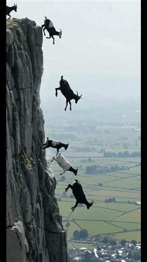 unbelievable cliff descent of moutain goats.