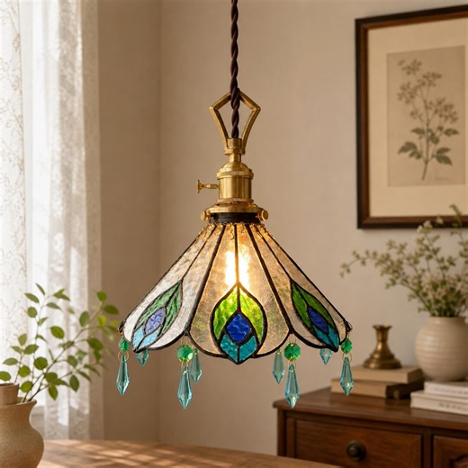 Stained Glass Pendant Lamp for Kitchen Island, Vintage Dining Room Hanging Lamp - Etsy