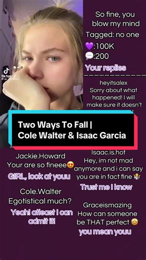 Night/morning idk what time it is for yall. #loveyou #isaacgarcia #colewalter #mlwtwb #fakestory my life with the Walter boys, Jackie Howard, Cole Walter, Isaac Garcia, Alex Walter, Grace, Yn Raelyn, MLWTWBS, Yn stories, etc.