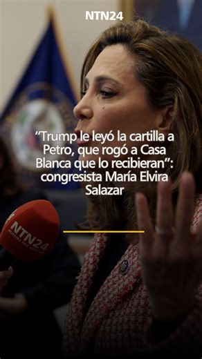 La congresista María Elvira Salazar expuso en NTN24 lo que consideró que sucedió en el encuentro que mantuvieron el presidente de Estados Unidos, Donald Trump, y su homólogo colombiano, Gustavo Petro. "El presidente Trump le leyó la cartilla a Petro en inglés, que le rogó a la Casa Blanca que lo recibieran", afirmó. | NTN24