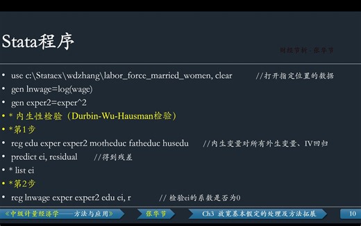 例3.3 工具变量检验、2SLS（两阶段最小二乘估计、IV估计）-Ch3 放宽基本假定的处理及方法拓展-Stata操作演示-《中级计量经济学——方法与应用》-张