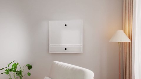 Folding Wall Desk, Wood Wall Mounted Desk with Storage Drawer and Shelves, Fold Down Wall Mount Laptop Desk, Corner Floating Desk for Small Spaces (White)