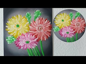 Blumen Malen Acryl Gerbera Gelb Rot Anfänger - Flowers Acrylic Painting Gerbera Yellow Red Beginners
