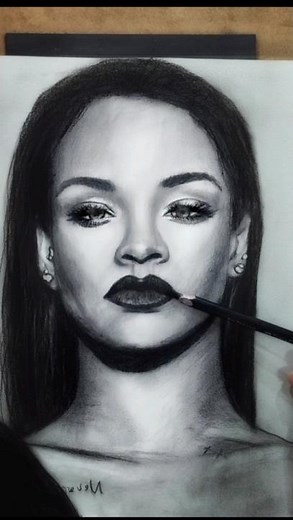 Rihanna pencil & charcoal portrait