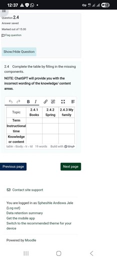 Complete the table by filling in the missing components.  | Top... | Filo