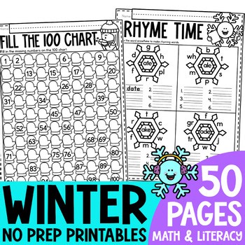 1st Grade Winter Worksheets | Symmetry, Telling Time, Place Value, Blends & more