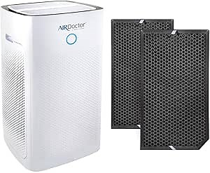 AIRDOCTOR AD5500 New Model! 4-in-1 Air Purifier for Extra Large Spaces and 2 extra Replacement Carbon Gas Trap VOC Filters with Pre-Filter