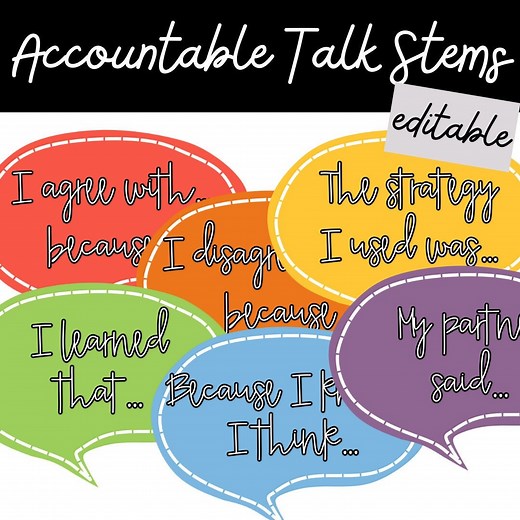 Accountable Talk Sentence Stems EDITABLE | Conversation Starters | Sentence Stems | Classroom Posters | Classroom Displays | Bulletin Board - Etsy