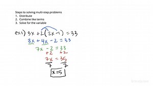 How to Solve a Linear Equation with Several of a Variable on the Same Side & a Distribution | Algebra | Study.com