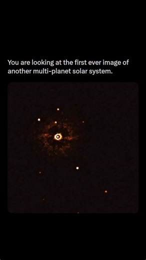 Space | Science | Astronomy | Technology on Instagram: "The first ever image of another multi-planet solar system is a breakthrough in our search for worlds beyond Earth. Captured by the Very Large Telescope, this system orbits a young star 300 light-years away. Each glowing dot reveals a planet, proving that solar systems like ours aren’t unique in the universe. It’s a direct glimpse into alien planetary architecture, expanding what we know about planetary formation. This is history written in 