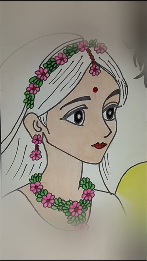 #art #diy #radhakrishna 😍🙏//Flower Jewelry Radharani Drawing #indianart #radharani