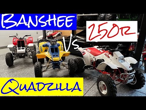 Part 1 Top Speed Honda TRX250R vs Yamaha Banshee vs Quadzilla Drag Race Shootout