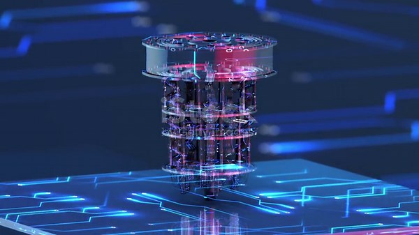 A quantum computer operates inside an abstract technological...