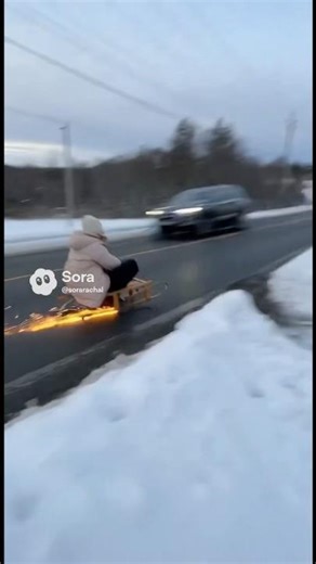 Extreme sledding unlocked: road edition. #shorts #funny #sora