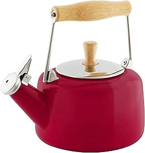 Chantal SVEN Enamel on Steel Whistling Teakettle with Natural Wood handle, 1.4 quarts, Apple Red
