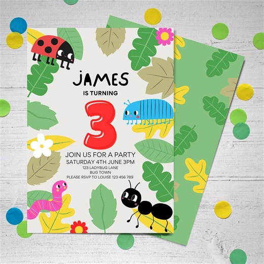 Bug Birthday Party Invitation, Nature Theme (editable PDF) - Etsy