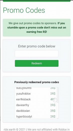 Free Rblx.earth promo codes