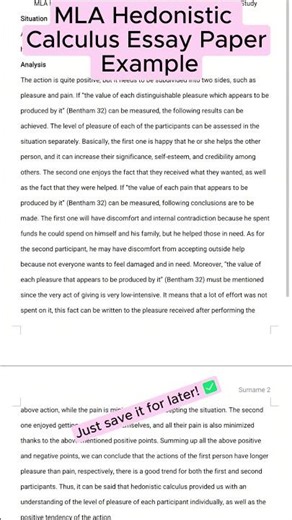 MLA Hedonistic Calculus Essay Paper Example