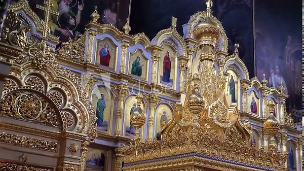 The altar of a Greek Orthodox Church during Sunday Worship
