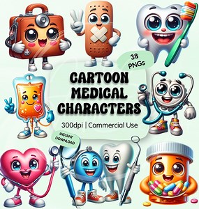 Cute Cartoon Medical Characters Clipart Bundle, Doctor Nurse Equipment PNG, Healthcare Equipment Graphic, Kawaii Stethoscope Sublimation Art - Etsy
