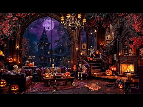 Spooky Haunted House Halloween Ambience 🎃 Best Halloween Jazz 2025 & Crackling Fireplace for Sleep