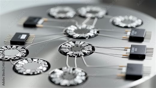 Highresolution macro shot of strain gauges and electronic transducers embedded in a wave energy dynamometer cell for precise torque measurements.