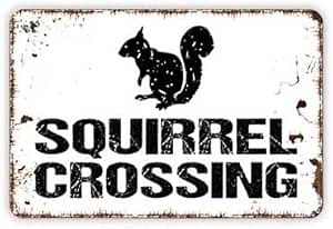 Metal Sign Squirrel Crossing Vintage Forest Tin Sign Wall Ornament Coffee And Bar Decor Home Sign Gift 8X12Inch, 12x8inch