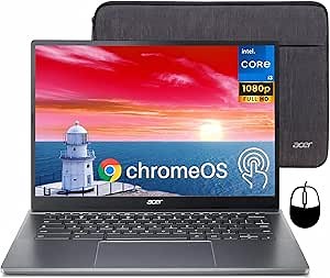 acer Chromebook Plus 514 Touchscreen Laptop, Intel 8-Core i3-N305, 8 GB LPDDR5 RAM, 2 TB SSD, 14 Inch FHD Business Laptop, Wi-Fi 6E, 1080P Webcam, SD Card Reader, Chrome OS+Designed Accessories