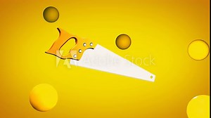 Sharp Hand Saw Woodwork Equipment Spinning In Bright Creative Media Background. Sharp Saw Tool Reflecting Light In Forestry Equipment Background. Sharp Equipment For Tree Cutting Digital Background