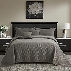 Oversized King Bedspread 128x120 Extra Wide, Diamond Geometric Quilt Set King/Cal King, Lightweight Reversible Coverlet, Straight Edge - Earthy Contemporary Look, 5 Piece, Brown