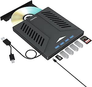 Amazon.com: Yaeonku External CD DVD Drive, USB 3.0 Type-C CD DVD +/-RW Optical Drive, Ultra-Slim Drive with 4 USB Ports and 2 SD Card Slots, Compatible with Laptop PC Linux Windows Mac OS : Electronics