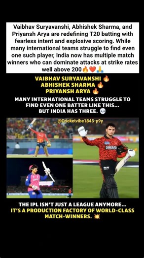 Vaibhav Suryavanshi, Abhishek Sharma, and Priyansh Arya are redefining T20 batting with fearless🔥❤️🙏