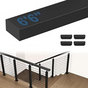 CKE 4FT Stainless Steel Handrail, Cable Railing Handrail for Indoor Outdoor Deck Stair, Flat Top Rail Cable Railing System, Black Rectangular Hand Rails Deck Railing Kits with End Caps, HT02