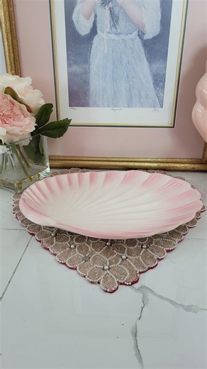 Vintage Pink & Cream Shell Large Ceramic Plate Handmade Serving Tray