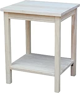 Portman Accent Table Solid Parawood Unfinished Wood 16"W x 14"D x 20"H with Shelf, Small Living Room Furniture for Painting or Staining, Traditional End Table for Bedroom or Entryway