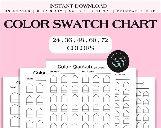 Color Swatch Chart Printable – Blank Color Palette for Artists – 24/36/48/60/72 Colors (PDF) - Etsy