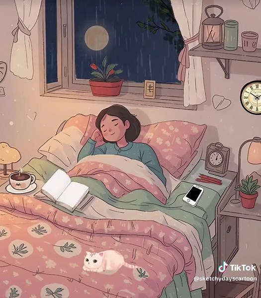 Sleeping under the cool rain at night🌧️💤 #sleep #night #cool #rain #books