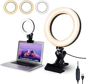 6.3" Ring Light with Clamp Mount for Laptop,Webcam Light with 3 Light Modes&10 Level Dimmable for Laptop/PC Monitor/Desk/Bed/Office/Makeup/YouTube/TIK Tok
