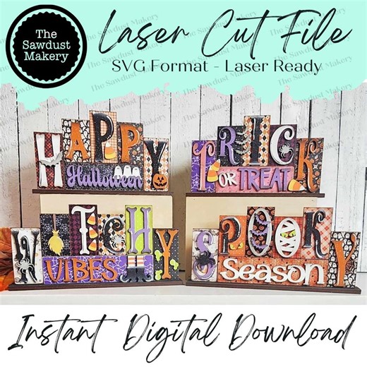 Add-on Mini Halloween Word Block 5 & 6 Letter Sets | Mini Word Block SVG Laser Cut File | Glowforge | Standing SVG File - Etsy