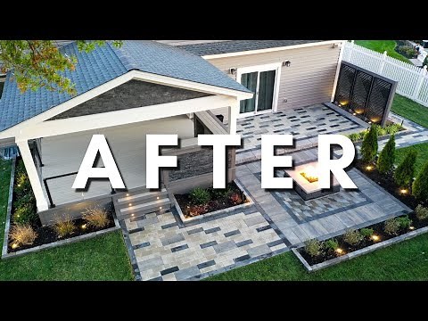 MODERN BACKYARD TIME LAPSE!! Covered Deck, Paver Patio, and Fire Pit Backyard Makeover Ideas